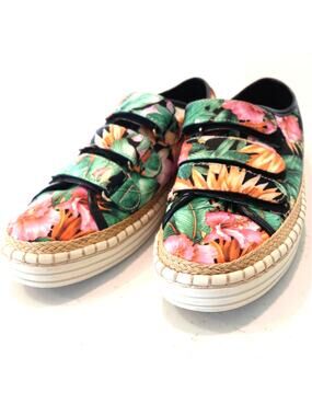 Fergie Shoes / Tropical Hibiscus Flowers / Summer Flats / Velcro closure